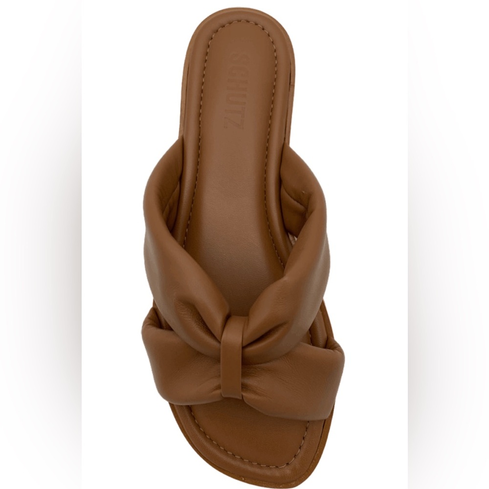 New! SCHUTZ Brown Leather Fairy Padded Flat Sandals Women's 9